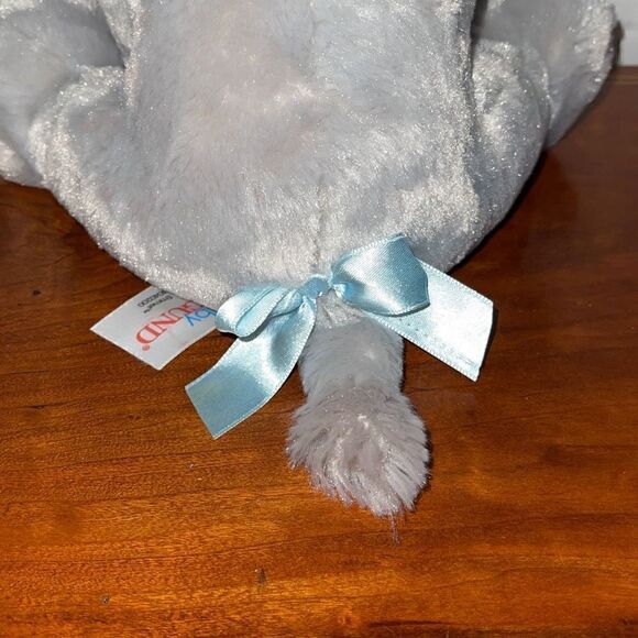 BABY GUND EMMET 10” Super Soft Baby Elephant blue satin details Chime Rattle Toy - Picture 7 of 12